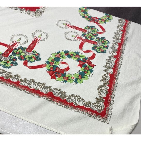 Vintage Christmas Tablecloth With Candles & Wreaths 56" x 48" Holiday Decor - Picture 11 of 13